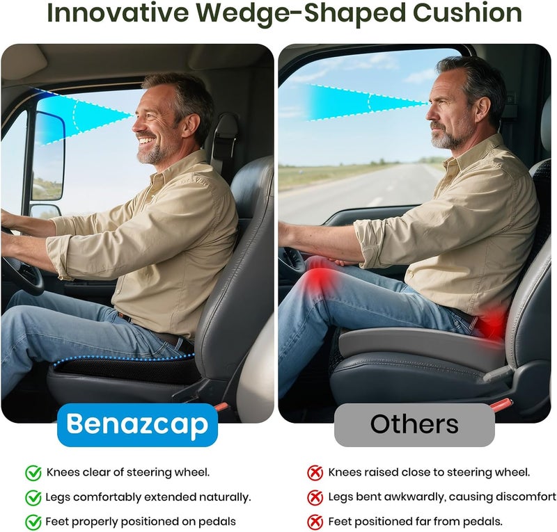 Benazcap Car Seat Cushion - Memory Foam Car Seat Pad - Sciatica & Lower Back Pain Relief - Car Seat Cushions for Driving - Road Trip Essentials for Drivers-Blue - Image 5